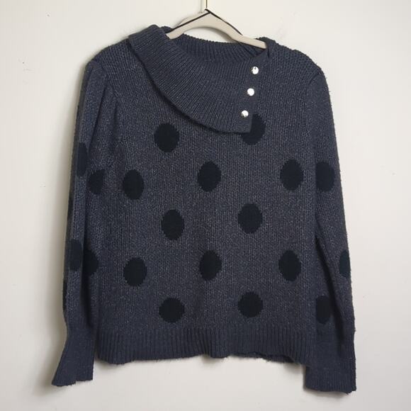 Gray and Black Polka Pullover Sweater Balloon Sleeves Women's XL - Picture 1 of 9